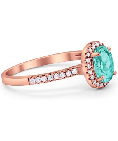 Halo Wedding Engagement Ring 925 Sterling Silver Oval Round Cubic Zirconia Rose Tone, Simulated Paraiba Tourmaline CZ $13.99 ...