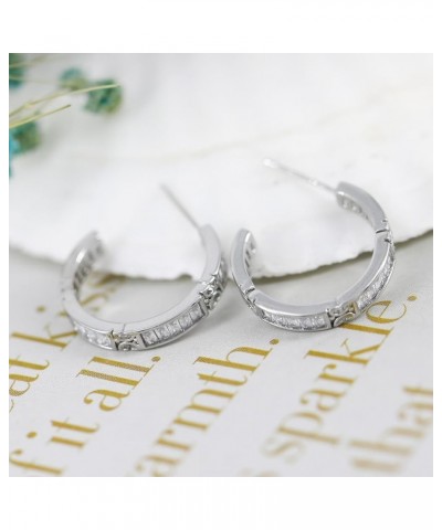 Women's and Teens' C Shaped Cubic Zirconia Cartilage Hoop Earring with 925 Sterling Silver Post 22MM White Gold $10.44 Earrings