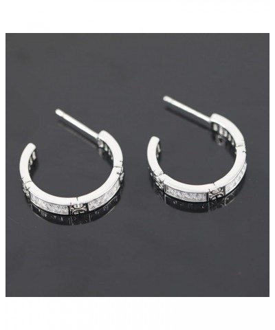 Women's and Teens' C Shaped Cubic Zirconia Cartilage Hoop Earring with 925 Sterling Silver Post 22MM White Gold $10.44 Earrings