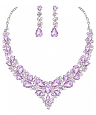 Women's Statement Necklace Earrings Set for Bride Austrian Crystal Wedding Bridal Costume Jewelry Sets violet-platinum tone $...