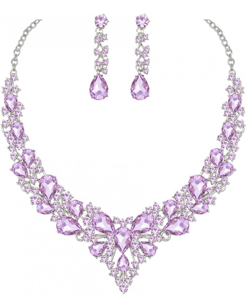 Women's Statement Necklace Earrings Set for Bride Austrian Crystal Wedding Bridal Costume Jewelry Sets violet-platinum tone $...