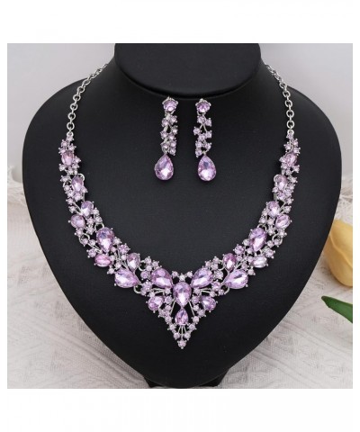 Women's Statement Necklace Earrings Set for Bride Austrian Crystal Wedding Bridal Costume Jewelry Sets violet-platinum tone $...