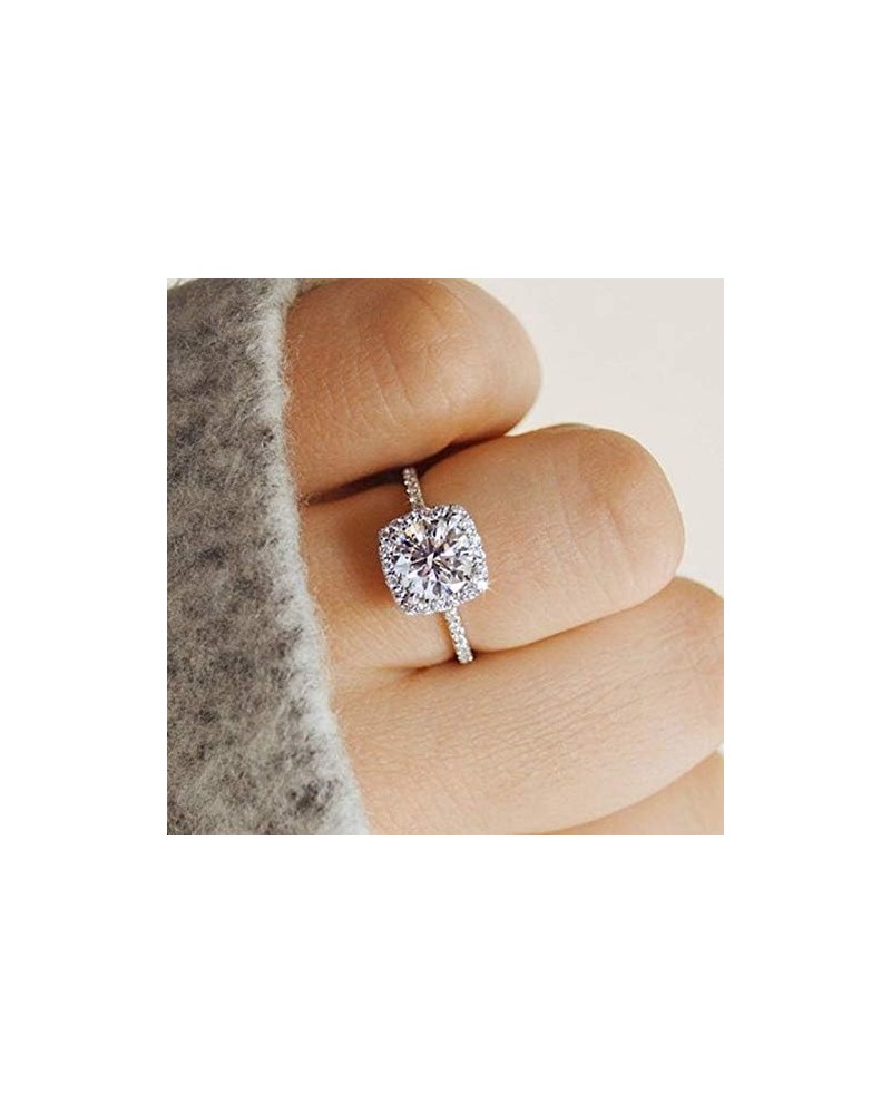 925 Silver CZ Ring Solitaire Crystal Ladies Engagement Ring Cubic Zirconia Promise Engagement Wedding Ring (10) 7 $7.55 Rings