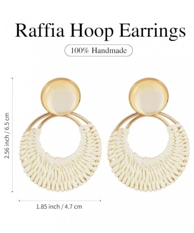 Boho Rattan Dangle Earrings for Women Trendy - Geometric Straw Raffia Earrings for Summer Beach Vacation WHITE $10.02 Earrings