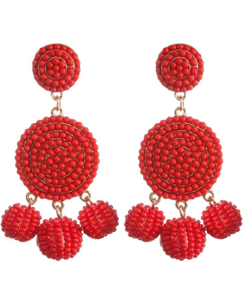 Beaded Earrings Elegant Soriee Dangle Bead Disc Bead 3 Ball Dangle Ear Drop Bead Tassel Earrings for Women Girl Red $5.39 Ear...