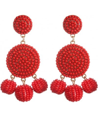 Beaded Earrings Elegant Soriee Dangle Bead Disc Bead 3 Ball Dangle Ear Drop Bead Tassel Earrings for Women Girl Red $5.39 Ear...