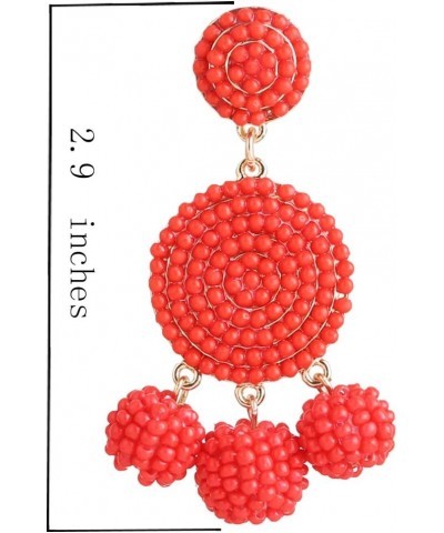 Beaded Earrings Elegant Soriee Dangle Bead Disc Bead 3 Ball Dangle Ear Drop Bead Tassel Earrings for Women Girl Red $5.39 Ear...