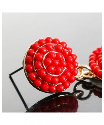 Beaded Earrings Elegant Soriee Dangle Bead Disc Bead 3 Ball Dangle Ear Drop Bead Tassel Earrings for Women Girl Red $5.39 Ear...