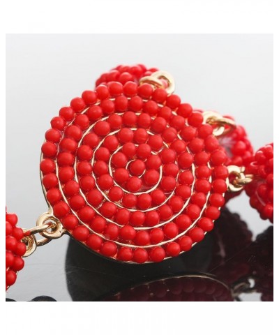 Beaded Earrings Elegant Soriee Dangle Bead Disc Bead 3 Ball Dangle Ear Drop Bead Tassel Earrings for Women Girl Red $5.39 Ear...