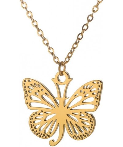 Women's Stainless Steel Butterfly Initial Necklace Alphabet Letter Monogram Statement Pendant Charm with Chain Gold J $9.15 N...