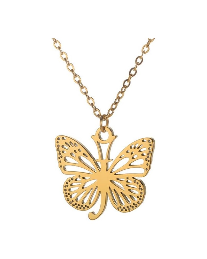 Women's Stainless Steel Butterfly Initial Necklace Alphabet Letter Monogram Statement Pendant Charm with Chain Gold J $9.15 N...