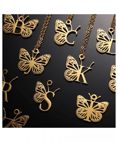 Women's Stainless Steel Butterfly Initial Necklace Alphabet Letter Monogram Statement Pendant Charm with Chain Gold J $9.15 N...