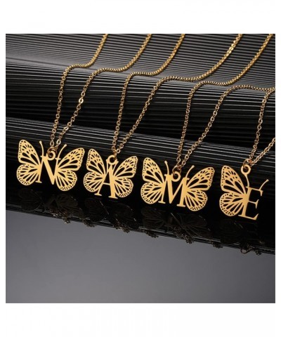 Women's Stainless Steel Butterfly Initial Necklace Alphabet Letter Monogram Statement Pendant Charm with Chain Gold J $9.15 N...