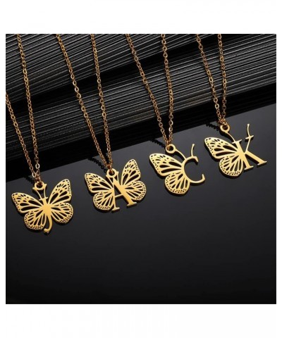 Women's Stainless Steel Butterfly Initial Necklace Alphabet Letter Monogram Statement Pendant Charm with Chain Gold J $9.15 N...