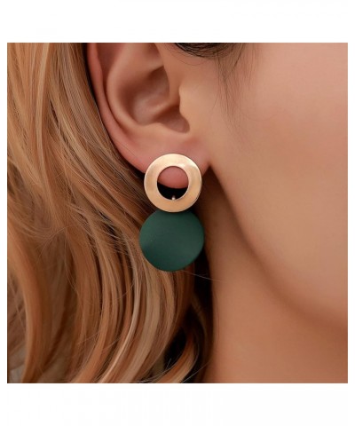 Round Curved Dangle Earrings Set for Women and Girls Gold Fashion Matte Paint Discs Drop Statement Jewelry White + Green + Br...