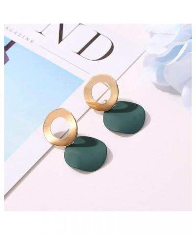 Round Curved Dangle Earrings Set for Women and Girls Gold Fashion Matte Paint Discs Drop Statement Jewelry White + Green + Br...