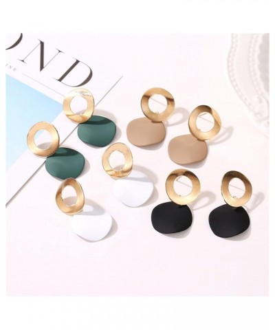 Round Curved Dangle Earrings Set for Women and Girls Gold Fashion Matte Paint Discs Drop Statement Jewelry White + Green + Br...