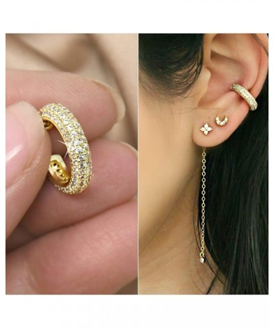 Ear Cuffs in 18K Gold for Women - CZ Paved Hoop Conch Cuff Earrings for Ladies,Girls - Sparkle Rhinestones Clip On Wrap Earri...