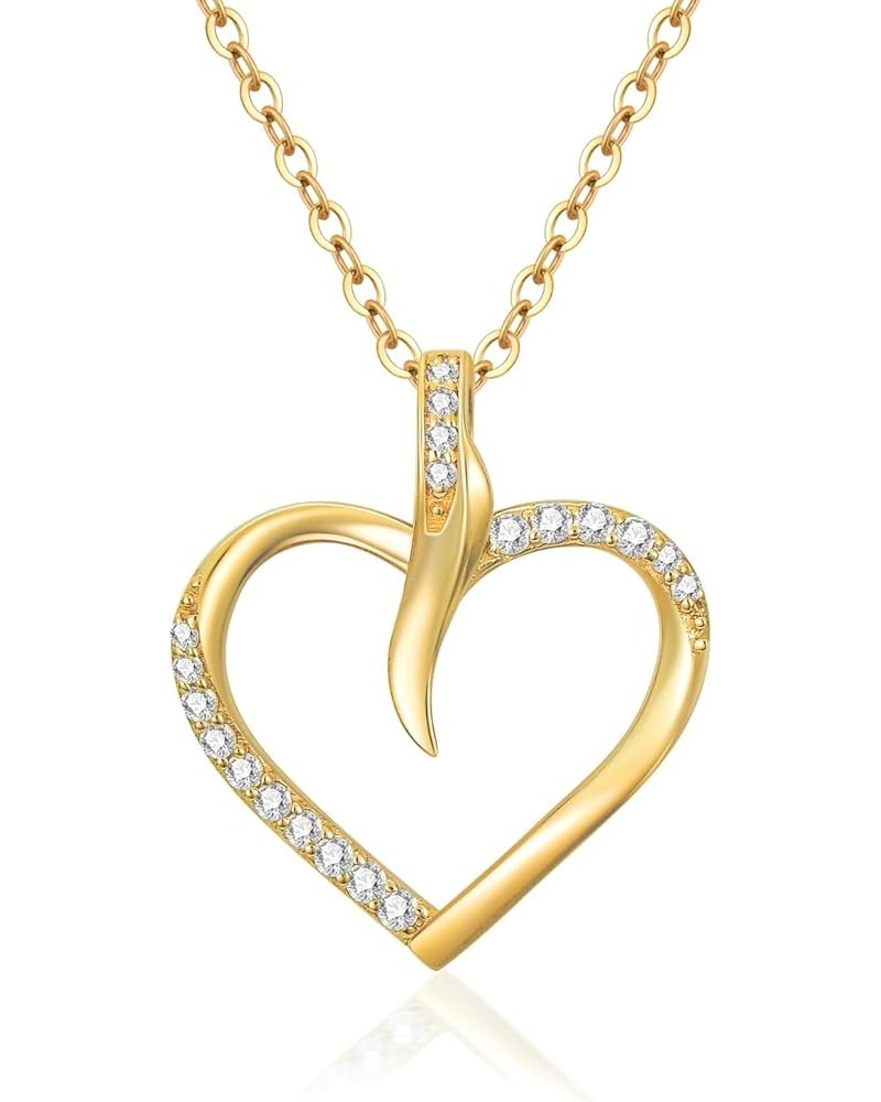 14K Real Gold Heart Necklace for Women, Solid Gold Open/Floating/Puffy/Heart Pendant Necklace Gold Jewelry Birthday Mother's ...