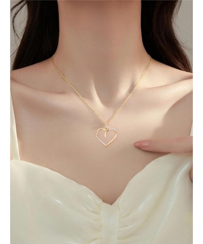 14K Real Gold Heart Necklace for Women, Solid Gold Open/Floating/Puffy/Heart Pendant Necklace Gold Jewelry Birthday Mother's ...