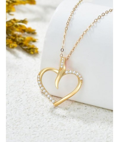 14K Real Gold Heart Necklace for Women, Solid Gold Open/Floating/Puffy/Heart Pendant Necklace Gold Jewelry Birthday Mother's ...