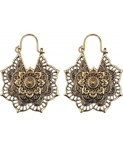 Women Boho Lotus Earrings Boho Antique Silver Gypsy Indian Tribal Ethnic Hoop Dangle Mandala Earrings Enamel Vintage Earrings...