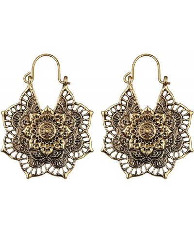 Women Boho Lotus Earrings Boho Antique Silver Gypsy Indian Tribal Ethnic Hoop Dangle Mandala Earrings Enamel Vintage Earrings...