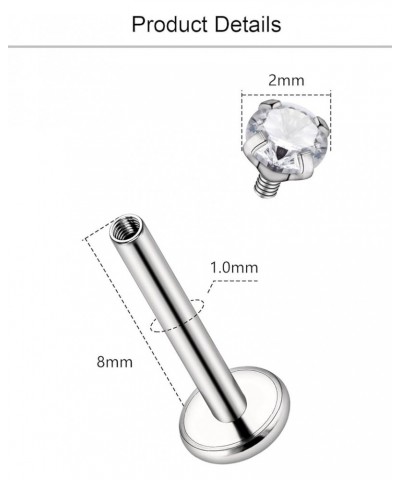 20g 18g 16g Titanium Internally Threaded Clear CZ Stud Piercing Jewelry for Nose/Tragus/Cartilage/Conch/Helix/Medusa/Lip/Labr...