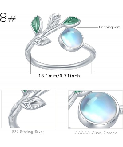 Leaf Moonstone Rings for Women Girls S925 Sterling Silver Moonstone Rings Leaf Moonstone Jewelry Gift Birthday Christmas Gift...