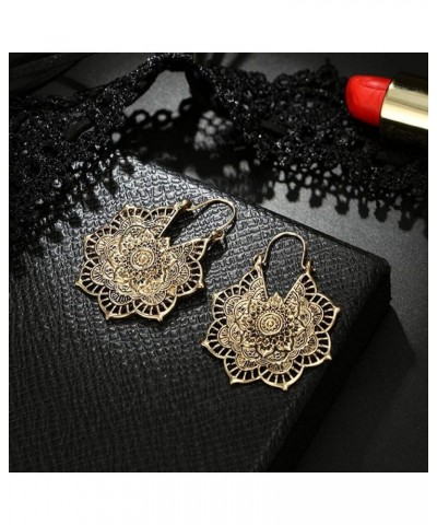 Women Boho Lotus Earrings Boho Antique Silver Gypsy Indian Tribal Ethnic Hoop Dangle Mandala Earrings Enamel Vintage Earrings...