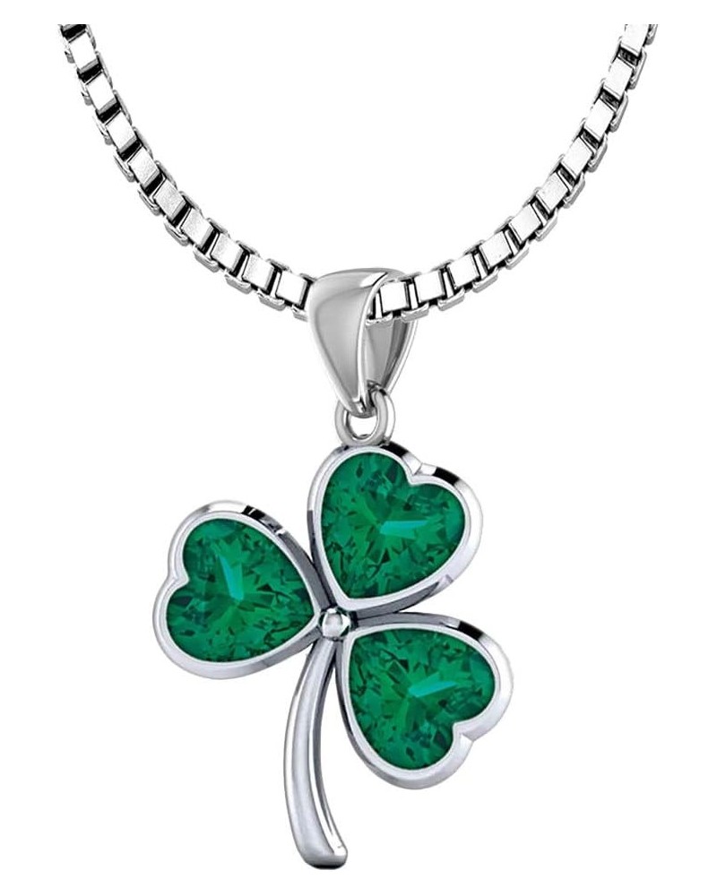 Ladies 925 Sterling Silver Simulated Emerald Irish Celtic Shamrock Pendant Necklace, 18in to 24in 24in 2.2mm Box Chain $50.14...