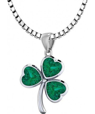 Ladies 925 Sterling Silver Simulated Emerald Irish Celtic Shamrock Pendant Necklace, 18in to 24in 24in 2.2mm Box Chain $50.14...