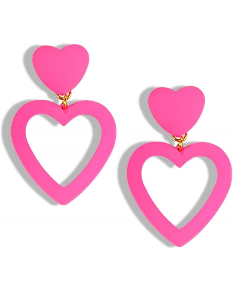 Hot Pink Heart Earrings for Women Dangling Red Heart Dangle Earrings for Teen Girls Black Heart Earrings for Women Hot Pink E...