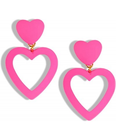 Hot Pink Heart Earrings for Women Dangling Red Heart Dangle Earrings for Teen Girls Black Heart Earrings for Women Hot Pink E...