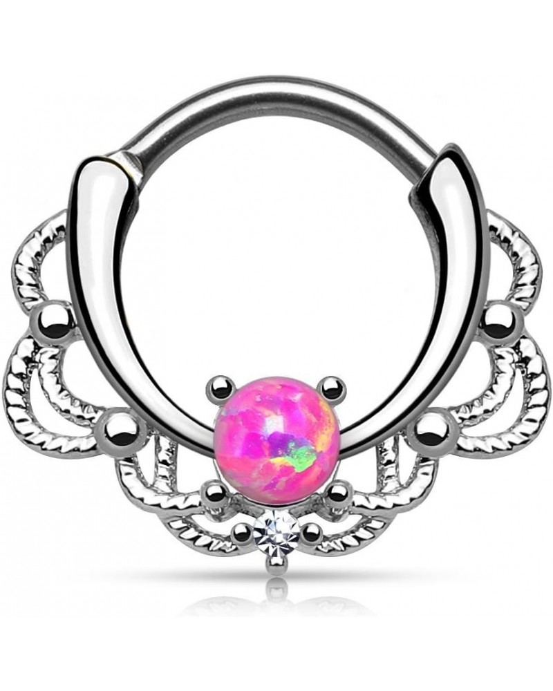 16GA Stainless Steel Lacey Synthetic Single Opal Septum Clicker Ring Pink $10.19 Body Jewelry