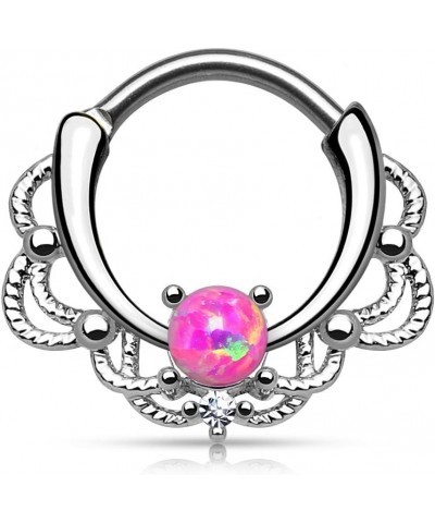 16GA Stainless Steel Lacey Synthetic Single Opal Septum Clicker Ring Pink $10.19 Body Jewelry