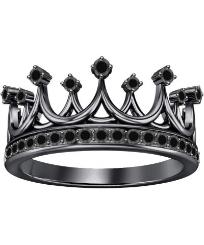 Queen's Tiara Round Gemstone 14K Black Gold Plated Crown Engagement Ring for Women's. created-black diamond $27.02 Rings