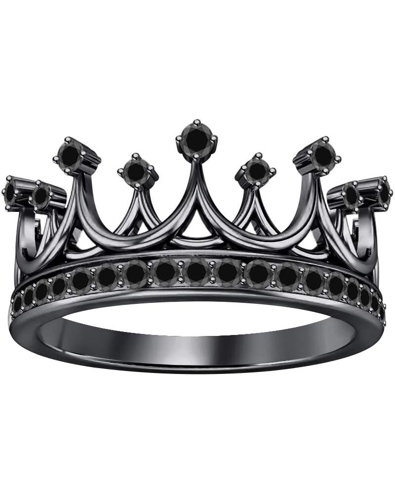 Queen's Tiara Round Gemstone 14K Black Gold Plated Crown Engagement Ring for Women's. created-black diamond $27.02 Rings