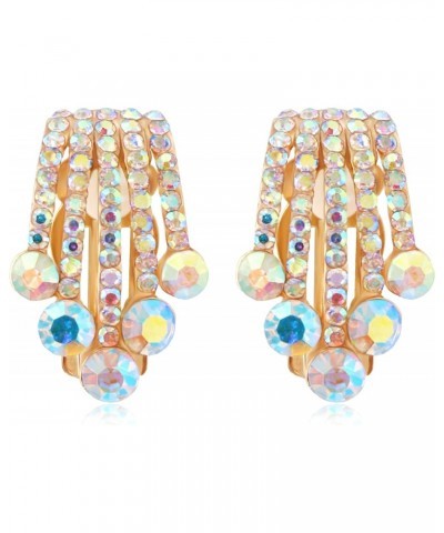 Meteor Tassel Hollow AB Crystal Clip On Gold Earrings for Women - Dome Star Iridescent Earrings Non Pierced Jewelry $6.23 Ear...