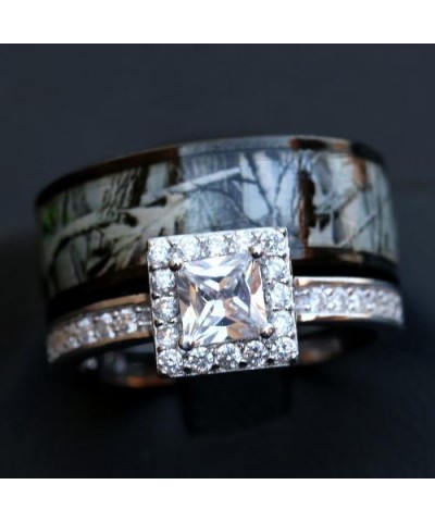 Women`s White Titanium Camo and Sterling Silver Halo Engagement Wedding Rings Set SP18ERWC9 Black $36.40 Bracelets