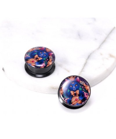 1 Pair Acrylic Solid Screw On Ear Plugs Tunnels Resin Allergy Free Stretcher Egyptian Cat Goddess Egypt Mythology Color Drawi...