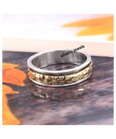 Flora Spin band Sterling Silver Spinner ring Unique Fashion Fidget Meditation Designer Anxiety ring Silver Jewelry $13.92 Rings