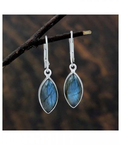 Natural Lapis Copper Turquoise Labradorite Moonstone Dangle Drop Sterling Silver Leverback Earrings for Women Gifts for Her L...