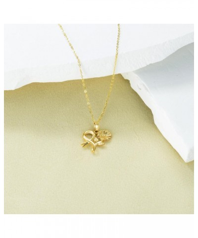 Solid 14K Gold Sunflower Necklace with Survive Ribbon Breast Cancer Awareness Pendant Necklace Jewelry Gift for Her $108.66 N...