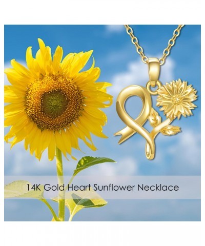 Solid 14K Gold Sunflower Necklace with Survive Ribbon Breast Cancer Awareness Pendant Necklace Jewelry Gift for Her $108.66 N...