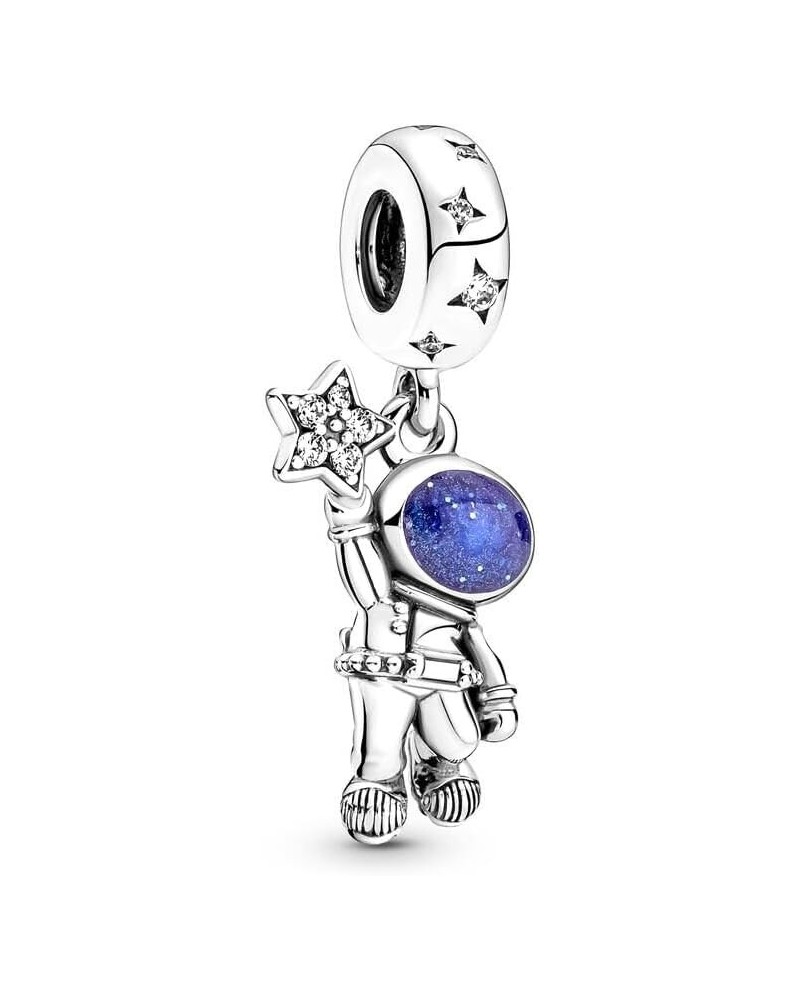 925 Sterling Silver Astronaut Galaxy Star Crescent Moon Murano Bead Charms Fit al Pandora Bracelet DIY Women Gift Jewelry SS4...