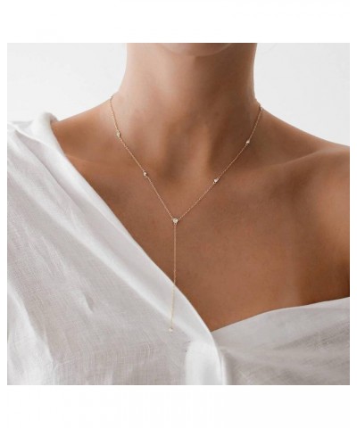 Dainty Gold Necklace for Women, Cute Long Necklace 14K Gold Plated CZ Lips Bead Y Shaped Lariat Necklace Simple Gold Choker N...