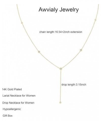 Dainty Gold Necklace for Women, Cute Long Necklace 14K Gold Plated CZ Lips Bead Y Shaped Lariat Necklace Simple Gold Choker N...