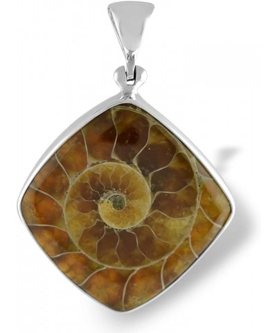 natural Ammonite Fossil Pendant 925 Sterling Silver Cushion Cut Square Cabochon $27.52 Pendants