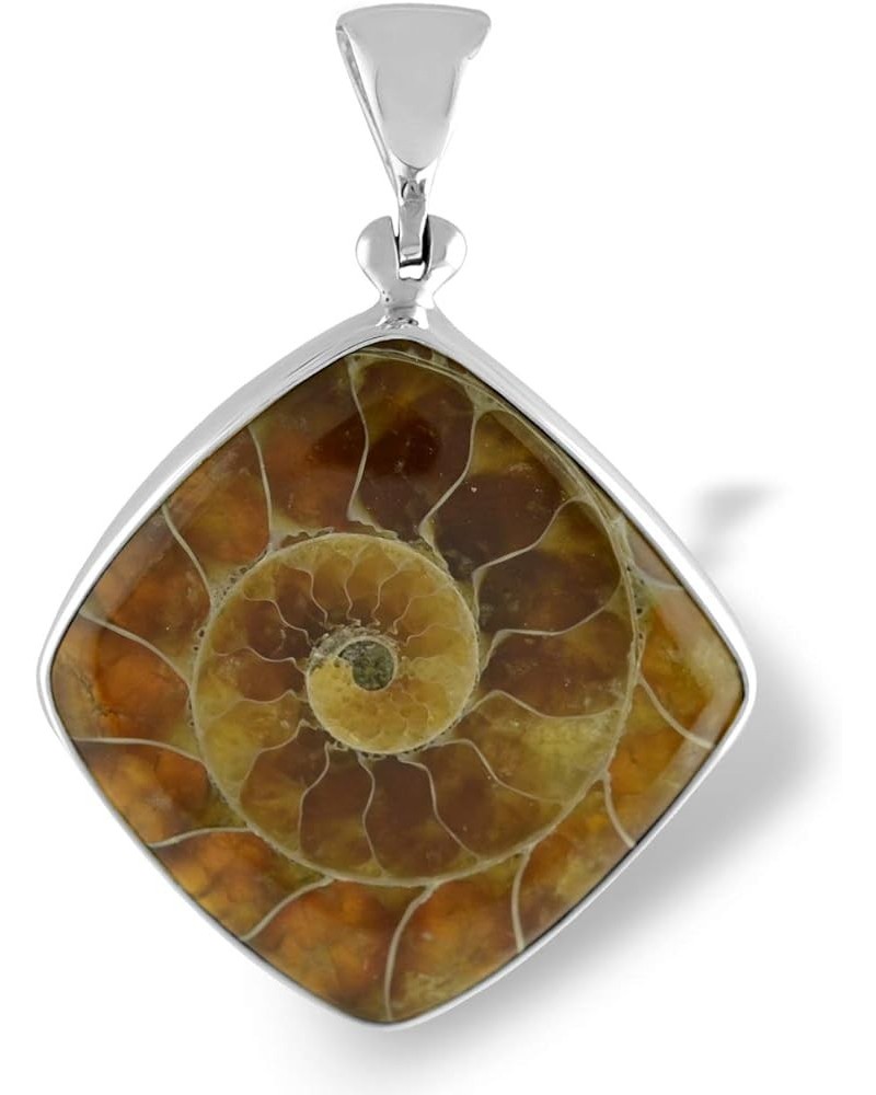 natural Ammonite Fossil Pendant 925 Sterling Silver Cushion Cut Square Cabochon $27.52 Pendants